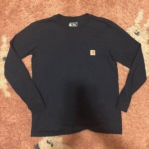 Carhartt Men's Loose Fit Long Sleeve Shirt Small Navy Blue Pocket Workwear Top